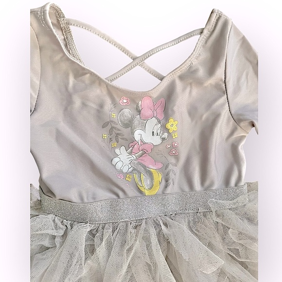 Disney Junior Minnie Mouse tutu ruffle tulle leotard one piece long sleeve dress - Picture 3 of 8